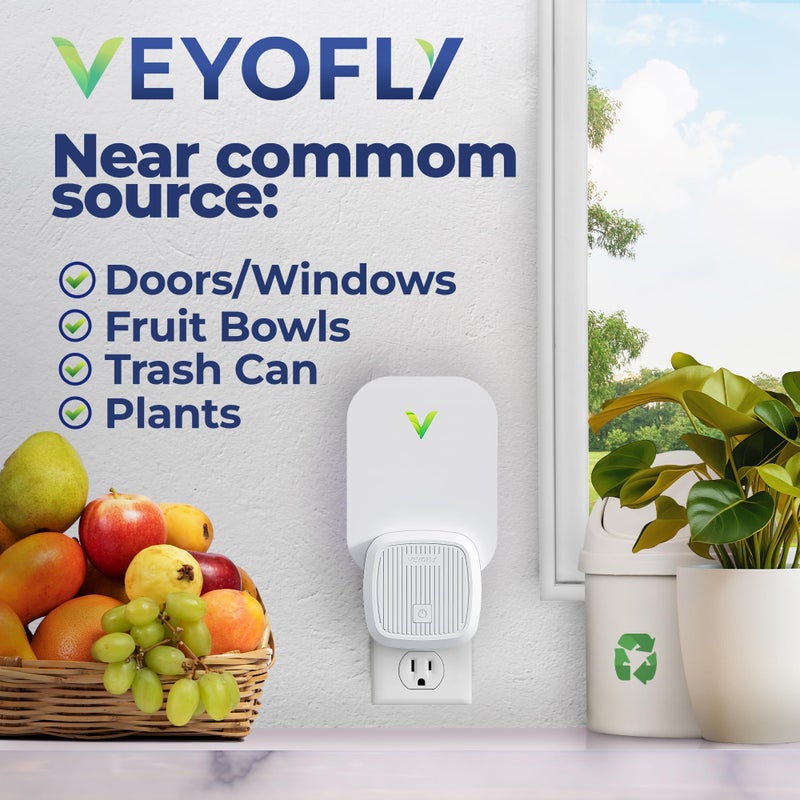 VEYOFLY (Starter Kit) Fly Catcher Indoor, Fly Trap, (2 Device + 6 Refills) Fruit Fly Traps for Indoors, Gnat Traps for House Indoor, Bug Killer, Fly Trap, Plug in Light Flying Insect Trap - Image 3