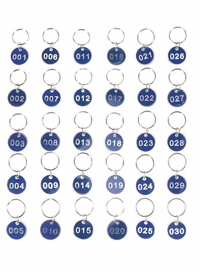 Generic 1 Set Number Key Chain Round Key Number Tags Number Key Ring ID Tags Numbers 1-30 for Dormitory Keys House Lockers (Blue)  - Image 1