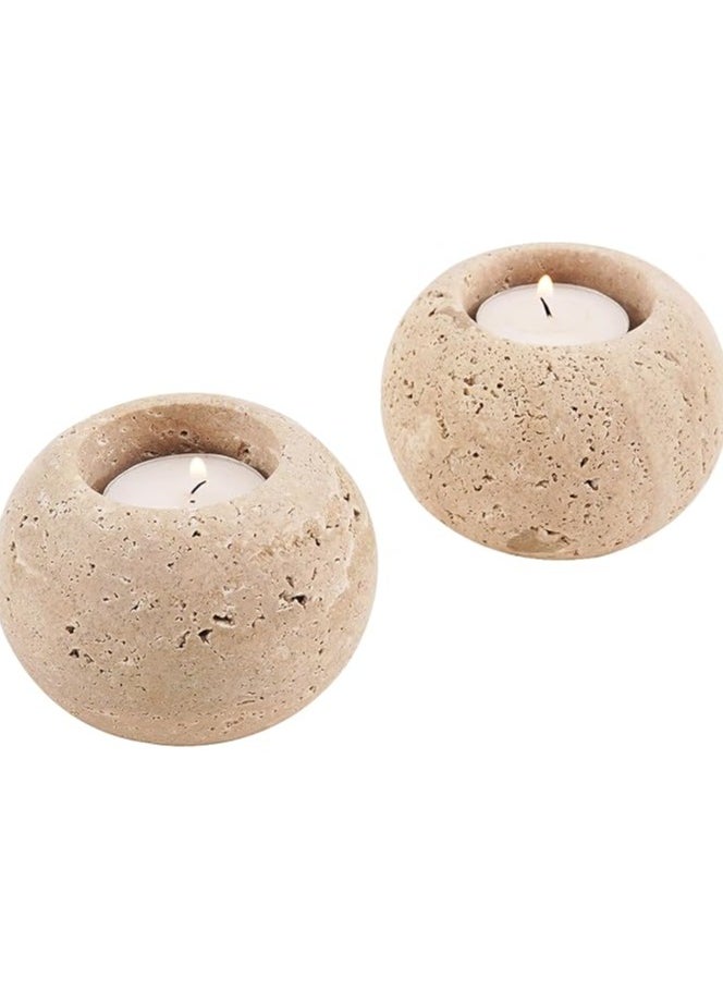RADICALn Tealight Candle Holder 3'' Inches Travertine Handmade Votive Candle Holder - Stone Tea Light Holder, Travertine Votive Holder, Stone Candle Holder, Votive Tealight Candles Holder  - Image 1