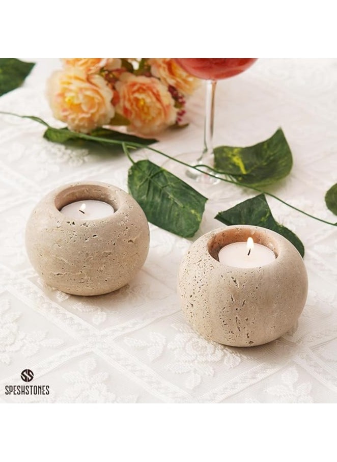 RADICALn Tealight Candle Holder 3'' Inches Travertine Handmade Votive Candle Holder - Stone Tea Light Holder, Travertine Votive Holder, Stone Candle Holder, Votive Tealight Candles Holder  - Image 2