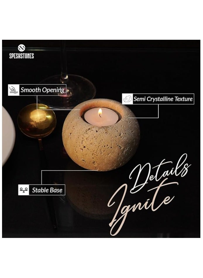 RADICALn Tealight Candle Holder 3'' Inches Travertine Handmade Votive Candle Holder - Stone Tea Light Holder, Travertine Votive Holder, Stone Candle Holder, Votive Tealight Candles Holder  - Image 4