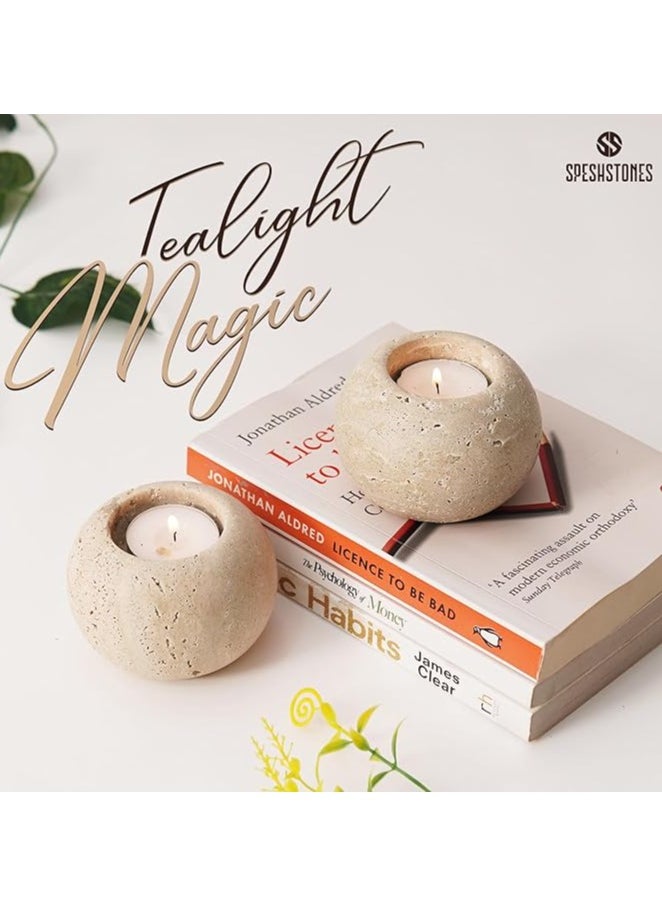 RADICALn Tealight Candle Holder 3'' Inches Travertine Handmade Votive Candle Holder - Stone Tea Light Holder, Travertine Votive Holder, Stone Candle Holder, Votive Tealight Candles Holder  - Image 5