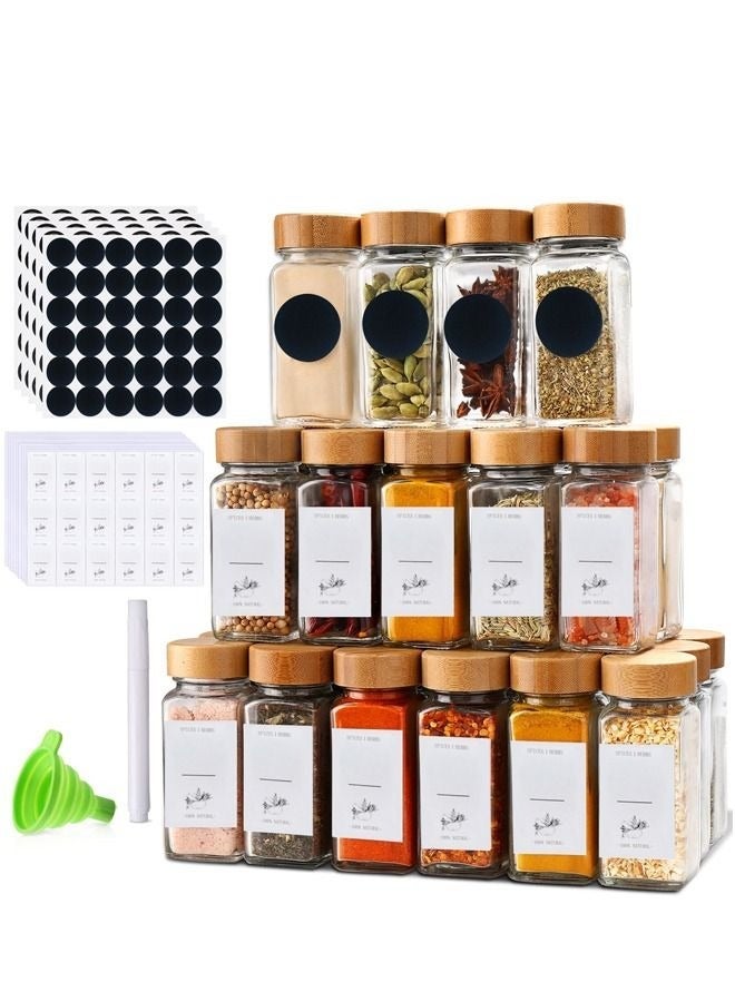 CAMELMALL 24 Pack Glass Jars with Bamboo Lids – 120ml Airtight Spice Jars Set, Includes Extra Labels & Pen, for Kitchen Organization, Coffee, Nuts, Candy, Herbs, Dry Food Storage - Image 1