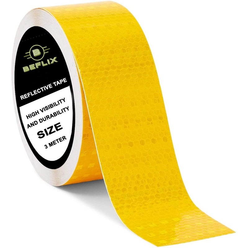 Beflix ® High Intensity Radium Reflective Tape - 3 Meters in Length 48mm / 2" Width - 1 Roll Per Pack - For car Bike and commercial vehicles Conspicuity reflective warning tape (YELLOW) - Image 1