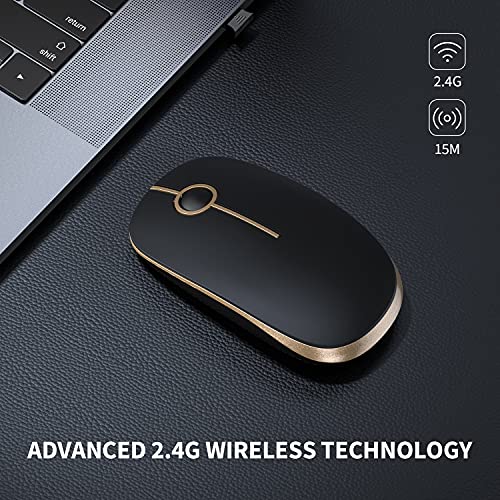 VssoPlor Wireless Mouse, 2.4G Slim Portable Computer Laptop Mouse with Nano Receiver Quiet Silent Optical Mice for Notebook, PC, Laptop, Computer-Black and Gold - Image 2
