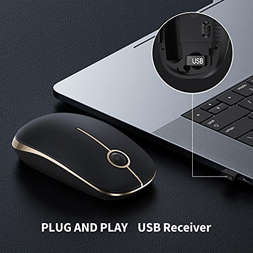 VssoPlor Wireless Mouse, 2.4G Slim Portable Computer Laptop Mouse with Nano Receiver Quiet Silent Optical Mice for Notebook, PC, Laptop, Computer-Black and Gold - Image 3