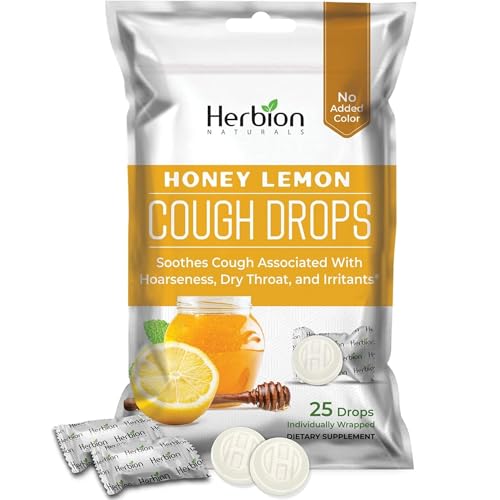HERBION Naturals Cough Drops Dietary Supplement Soothes Cough for Adults and Children Over 6 Years No Artificial Flavor No Added Color 25 Count Pack of 1 Honey Lemon