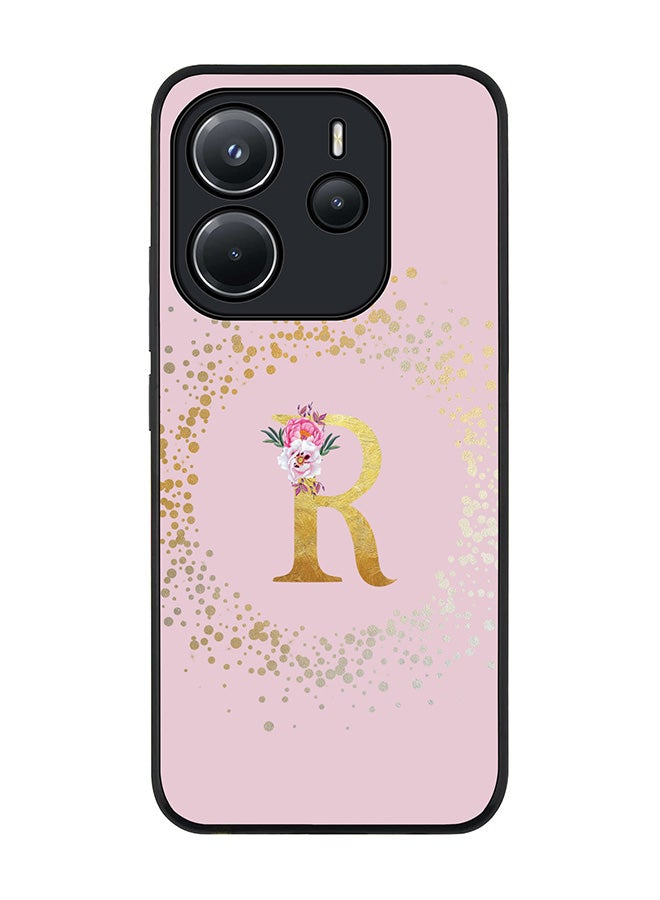 Stylizedd For Xiaomi Redmi Note 14 4G 4G Case,Slim fit Camera Protection, Shockproof Thin Phone cover  - Custom Monogram Floral - R  (Pink ) - Image 1