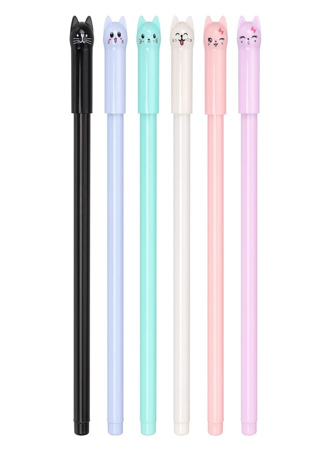 Bribobo 6 Pack Colorful Cat Pens Kawaii Gel Pens 0.5mm Black Ink Ballpoint Pens for School Supplies - Image 1
