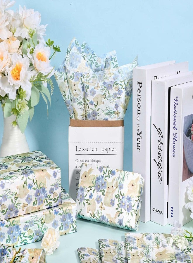 Bolsome 60 Shees Easter Bunny Tissue Paper Blue Floral Rabbit Butterfly Printed Tissue Paper for Gift Wrapping for Spring Holidays Easter Party DIY Craft Supplies, 20 × 14 Inches - Image 4