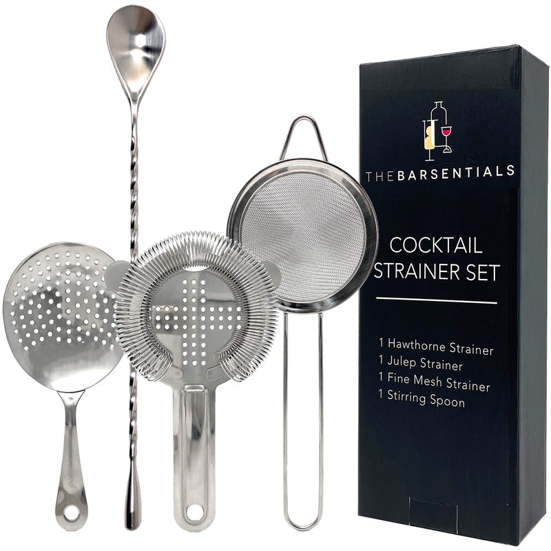 TheBarsentials TheBarsentials Cocktail Strainer Set Stainless Steel Bar Tools with Stirring Spoon  Hawthorne Julep  FineMesh Sifter for Drinks 
