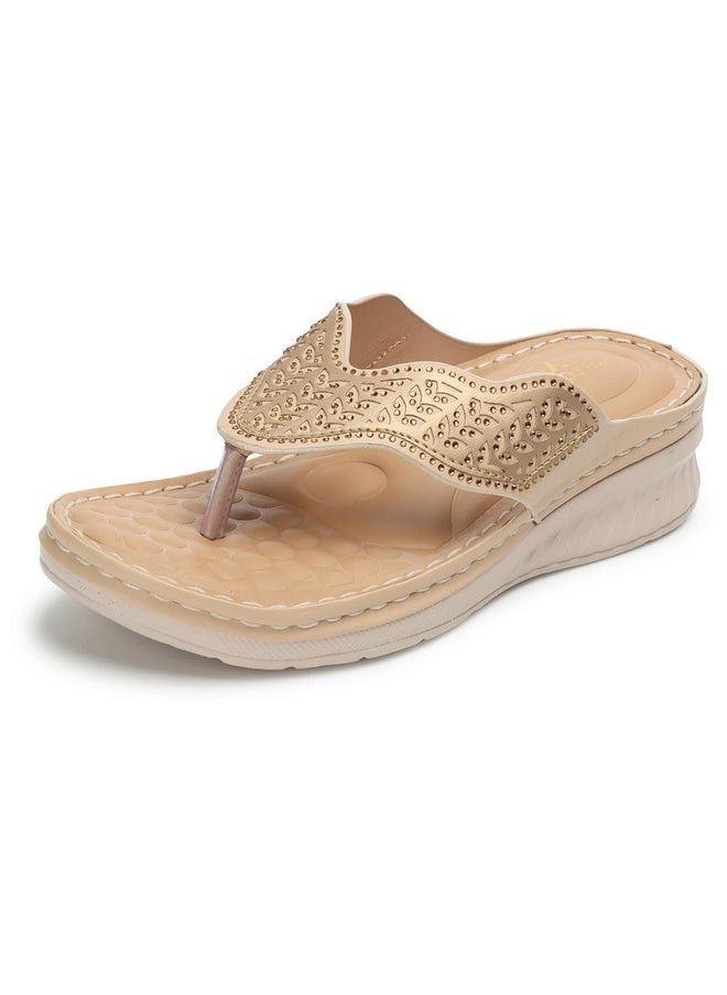 XE Looks - XE Looks Women's Beige Doctor Slippers | Elegant Perforated Design with Cushioned Wedge Sole | Superior Comfortable and Durable Doctor Slipper For Girls & Women - Image 1