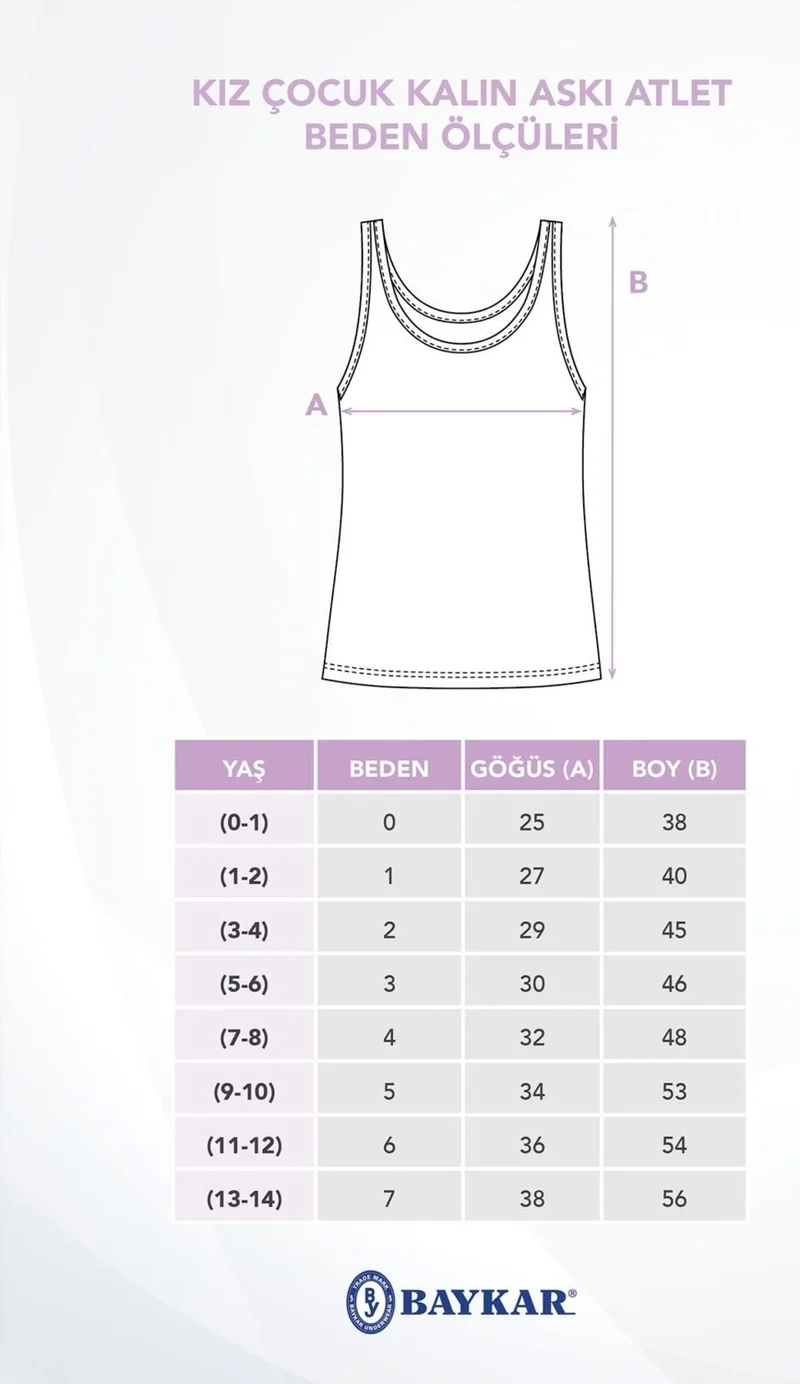 Baykar Girls Cotton Thick Strap Plain Basic Ribana Undershirt 3-Pack 4203-3 White