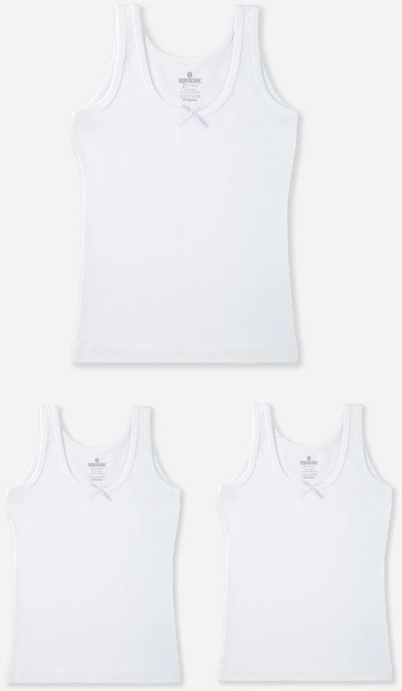 Baykar Girls Cotton Thick Strap Plain Basic Ribana Undershirt 3-Pack 4203-3 White