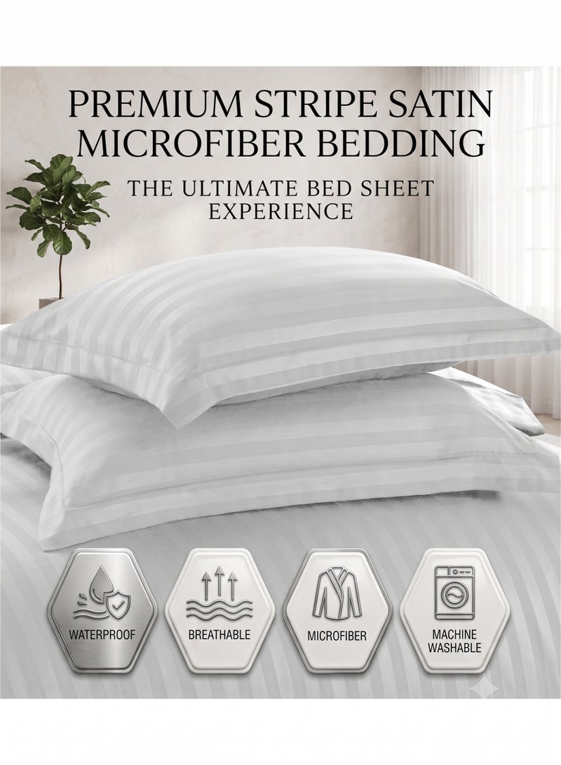 ZEESQUARE Luxury 4-Piece White Striped Bed Sheet Set | Hotel Style Bedding Set with Flat Sheet, Fitted Sheet & 2 Pillow Covers | Soft Breathable Bedding for King, Queen & Single Size Beds - Image 3