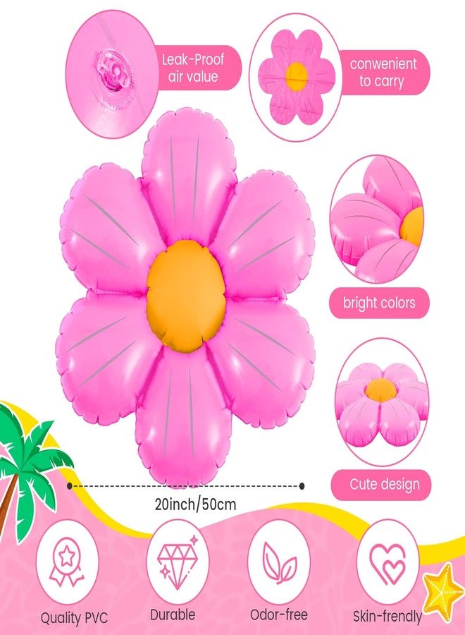 ShinyRelief مجموعة زينة حمام سباحة قابلة للنفخ من ShinyRelief، 4 قطع، على شكل زهور الأقحوان، 20 بوصة، زهور قابلة للنفخ لحفلات الزفاف، وأعياد الميلاد، وحفلات استقبال المولود، وحفلات توديع العزوبية (لون وردي). - Image 2