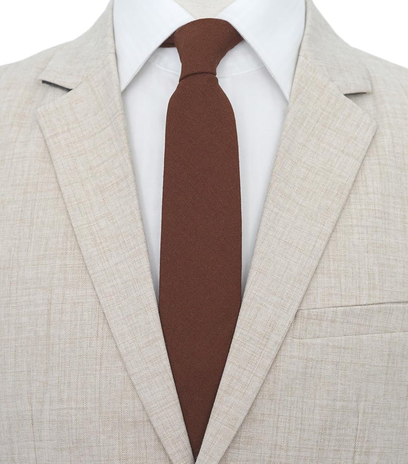 BELLUNO Men's Skinny Ties, Cotton Linen Blend 2.5 inch Solid Neckties - Image 2