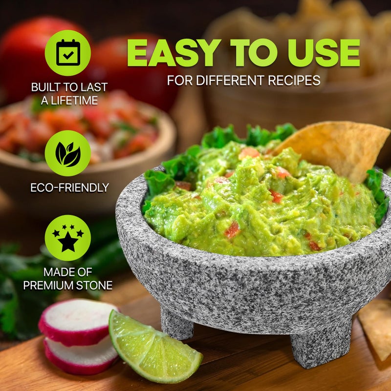 Umien Granite Mortar and Pestle Set - 8-Inch Natural Stone Molcajete with Avocado Tool - 3.5 Cup Capacity for Spices, Herbs, Pestos & Guacamole - Premium Kitchen Gift (Grey) - Image 5