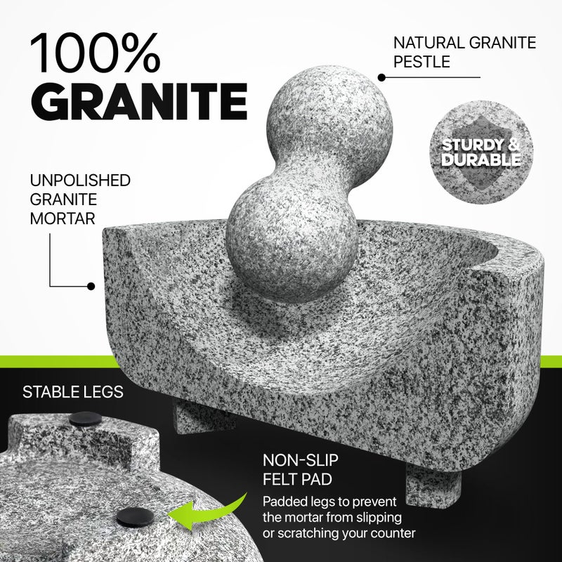 Umien Granite Mortar and Pestle Set - 8-Inch Natural Stone Molcajete with Avocado Tool - 3.5 Cup Capacity for Spices, Herbs, Pestos & Guacamole - Premium Kitchen Gift (Grey) - Image 3