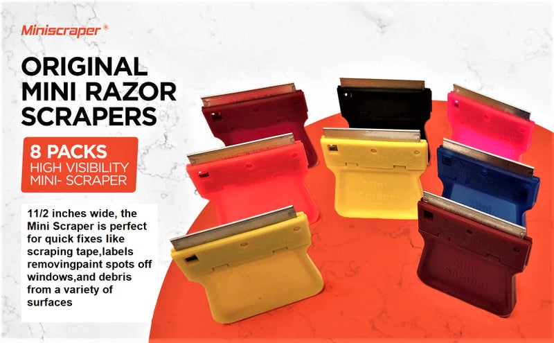 MINISCRAPER Original Mini Razor Scrapers, 8 Pack U.S. Made For Scraping Off Paint Decals Labels Stickers and Debris On a Variety Of Surfaces - Image 2