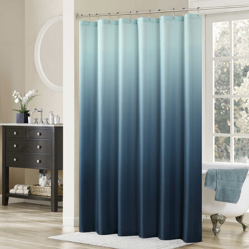 MVSUTA Ombre Blue Modern Fabric Printed Waterproof Polyester Shower Curtain Classic Farmhouse Popular Shower Curtains for Bathroom 72"" W x Extra 78"" L - Image 1