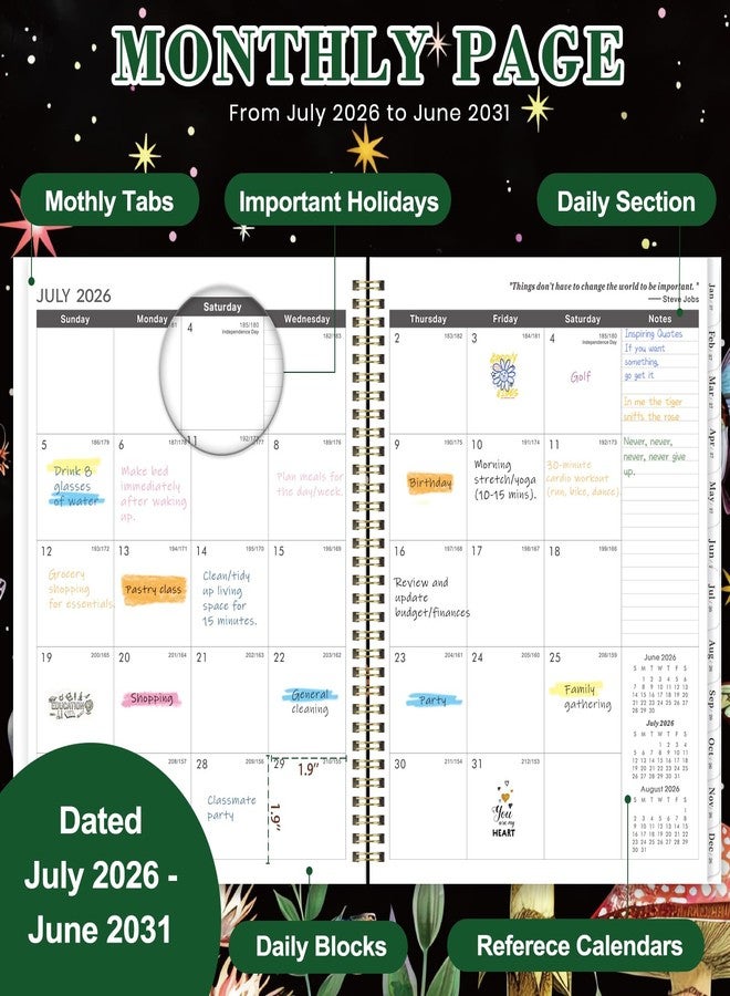 Vondafe 2026-2031 Monthly Planner - 5 Year Planner, July 2026 - June 2031, 5 Year Calendar 2026-2031 Monthly Planners, 9" x 11", Calendar Planners with 60 Months Tabs, Double-Side Pocket, Notes Pages - Image 4