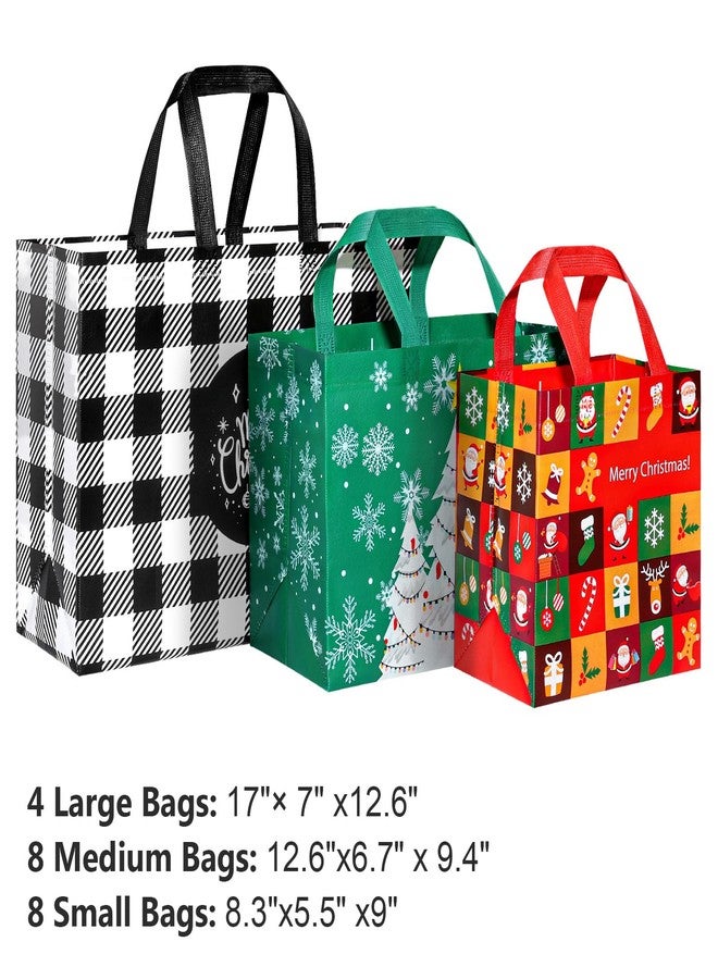 YANGTE 20 Pack Christmas Gift Bags Assorted Sizes, Reusable Tote Bags with Handle, Includes 4 Large 8 Medium 8 Small Non-Woven Christmas Bags for Xmas Party Favors - Image 2