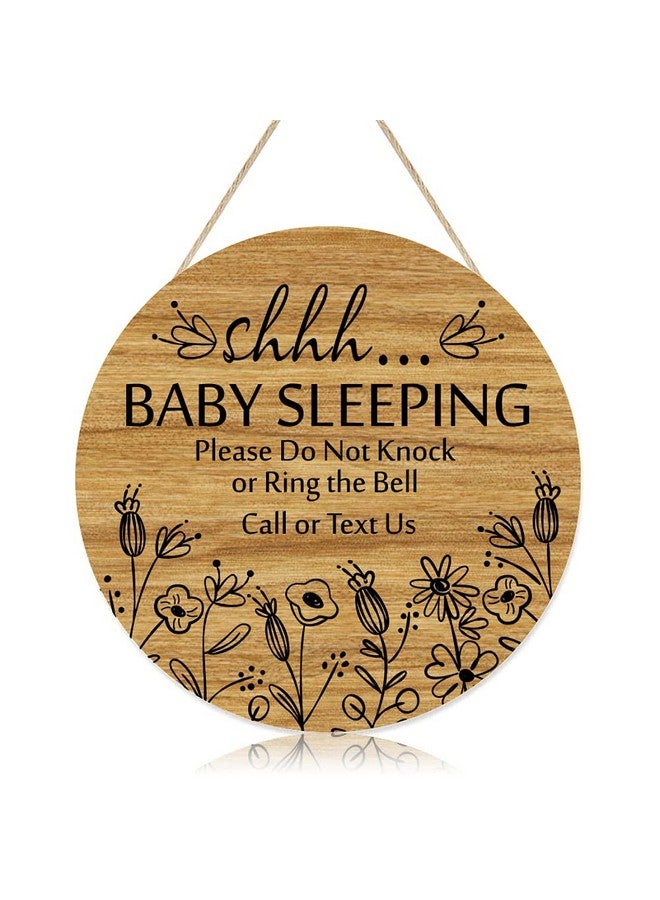 BATTOO Shhh... Baby Sleeping Hanging Sign Plaque, Do Not Knock Or Ring The Bell, Round Rustic Wooden Door Hanger for Baby Room, Nursery, Kindergarten, Bedroom, Door Knob Door Bell Decor - Image 1