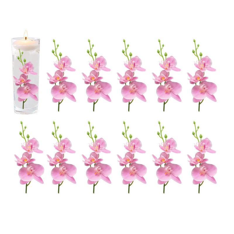 ARDUX 12 Pieces Artificial Flowers for Floating Candles Mini Artificial Orchid Flower Vase Fillers for Wedding Dinning Table Party Home Bar Restaurant Decoration Pink