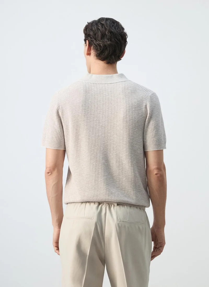 مانجو مان Ribbed Cotton-Linen-Blend Polo