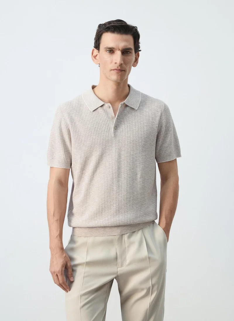 مانجو مان Ribbed Cotton-Linen-Blend Polo