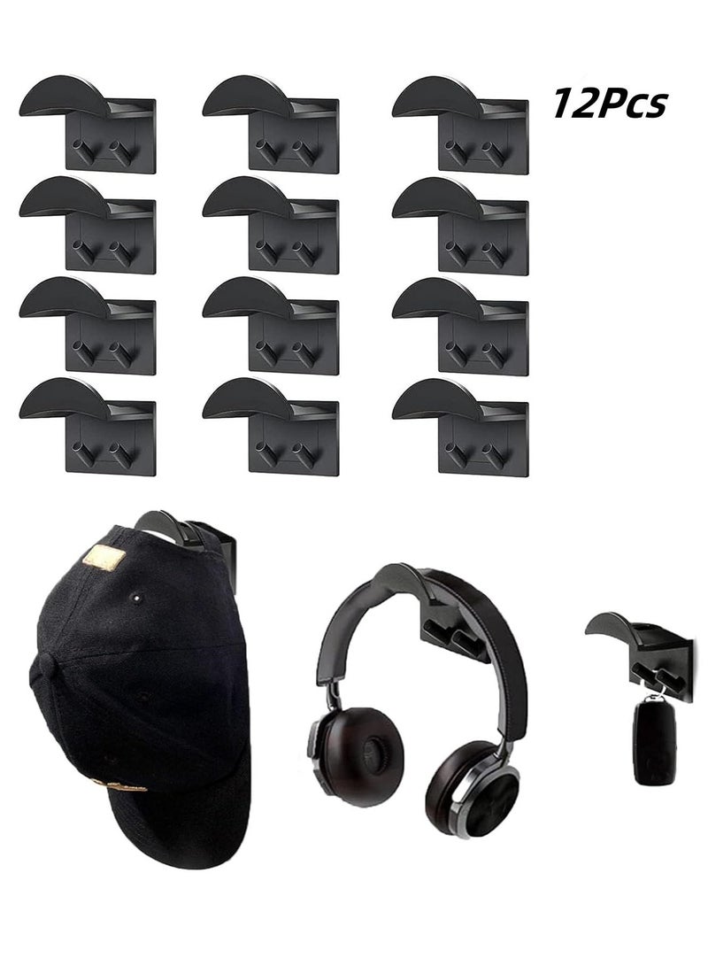 Mmmon 12 Pack Hat Hooks Self Adhesive Hat Hooks Wall Mount Hat Hooks for Wall Mounting Baseball Hats - Image 1