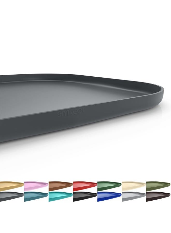 SMILOOL Silicone Pet Feeding Mat with Raised Edge for Food and Water, Dog Bowl Mats, Cat Bowls Placemat with High Lip for Floor Waterproof, Rubber Tray for Cats and Dogs 22 x 14 x 0.8 Dark Grey - Image 1
