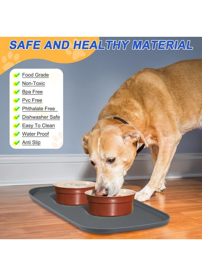 SMILOOL Silicone Pet Feeding Mat with Raised Edge for Food and Water, Dog Bowl Mats, Cat Bowls Placemat with High Lip for Floor Waterproof, Rubber Tray for Cats and Dogs 22 x 14 x 0.8 Dark Grey - Image 3