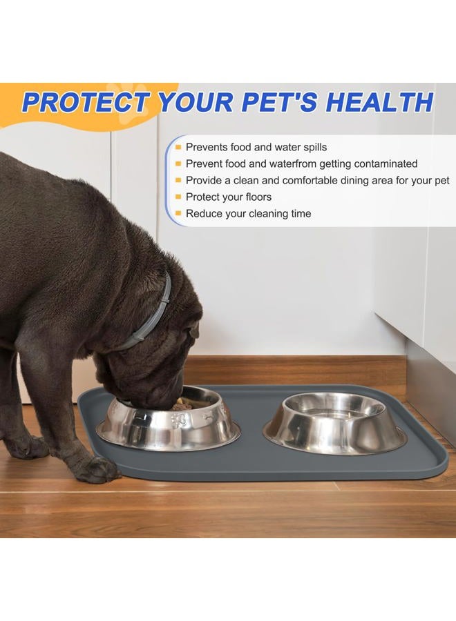 SMILOOL Silicone Pet Feeding Mat with Raised Edge for Food and Water, Dog Bowl Mats, Cat Bowls Placemat with High Lip for Floor Waterproof, Rubber Tray for Cats and Dogs 22 x 14 x 0.8 Dark Grey - Image 5