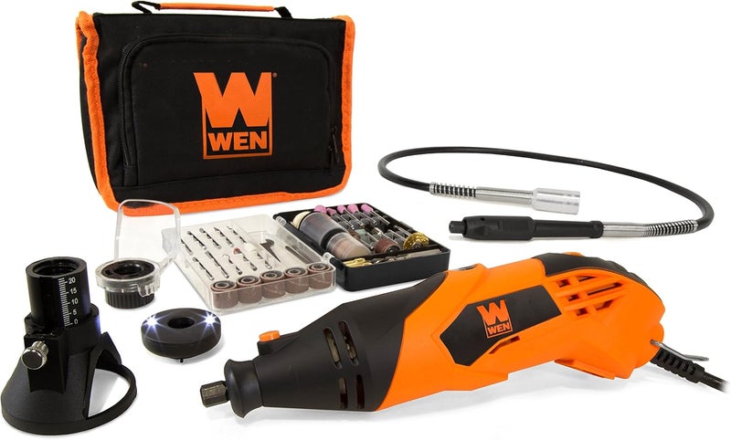 Wen 23114 1.4-Amp High-Powered Variable Speed Rotary Tool with Cutting Guide, LED Collar, 100+ Accessories, Carrying Case and Flex Shaft - Image 1
