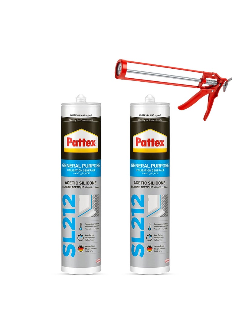 باتكس سيليكون أسيتيك متعدد الأغراض SL212، أبيض، مع مسدس سد - عبوة من قطعتين - Image 1