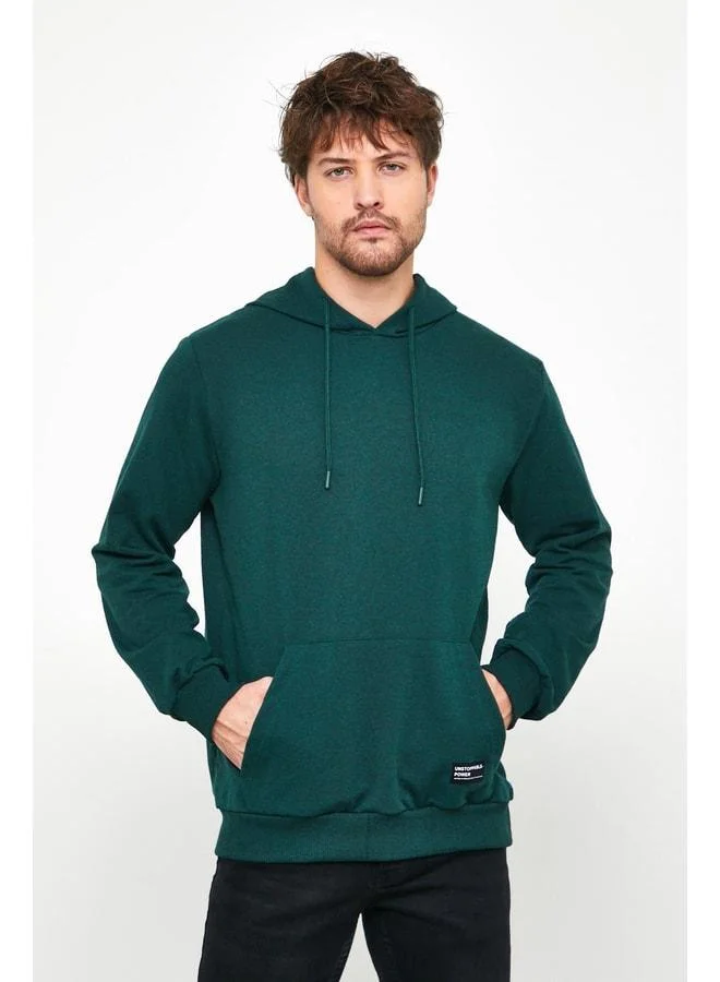 mmetalic Dark Green Men's Hooded Kangaroo Pocket Sweatshirt