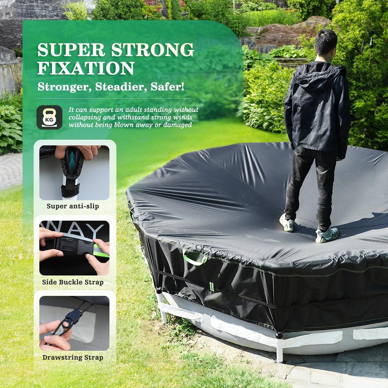 UIRWAY 500D Pool Cover 18FT Round [2026 Upgraded Heavy Duty Fabric] Solar Pool Covers for Above Ground Pools, New Super Windproof Gel-Coated Tarp Straps, Swimming Pool Covers with UV Protection - Image 4