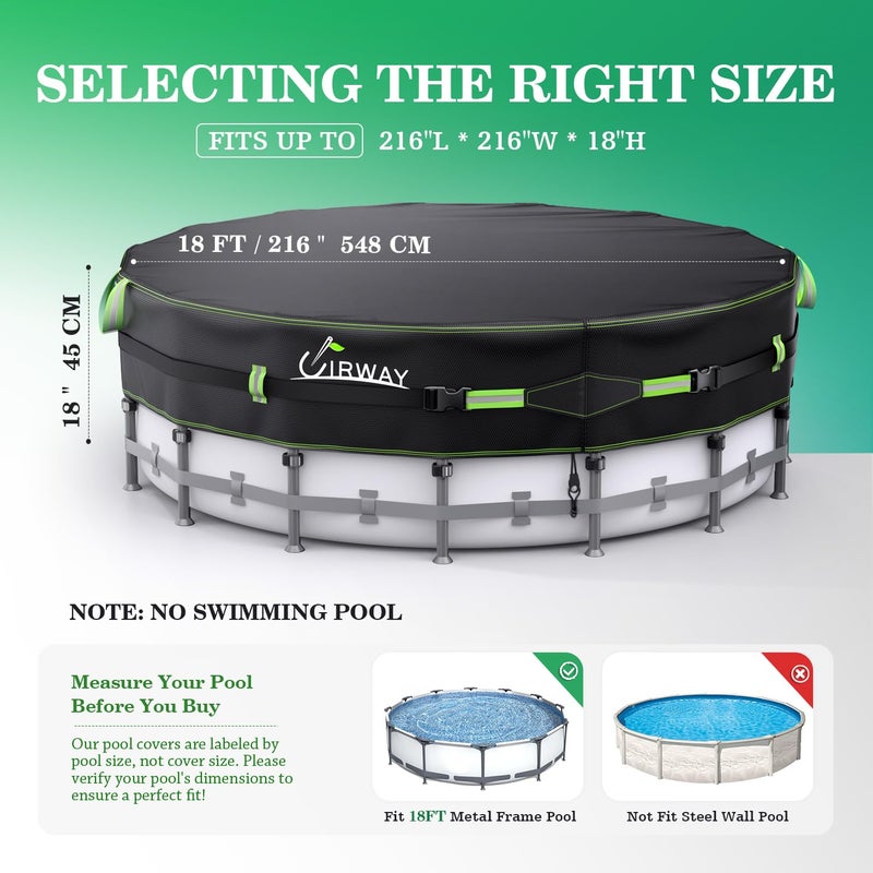 UIRWAY 500D Pool Cover 18FT Round [2026 Upgraded Heavy Duty Fabric] Solar Pool Covers for Above Ground Pools, New Super Windproof Gel-Coated Tarp Straps, Swimming Pool Covers with UV Protection - Image 2