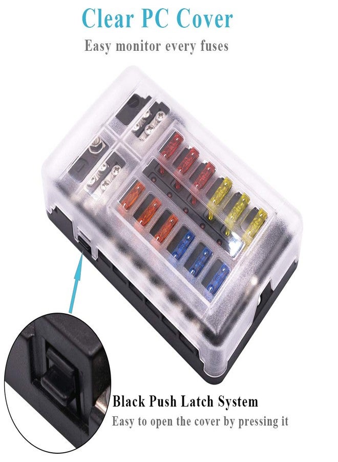 WUPP Boat Fuse Block, Marine Fuse Panel with LED Warning Indicator Damp-Proof Cover - 12 Circuits with Negative Bus Fuse Box Holder for Car Marine RV Truck DC 12-24V, Fuses Included - Image 4