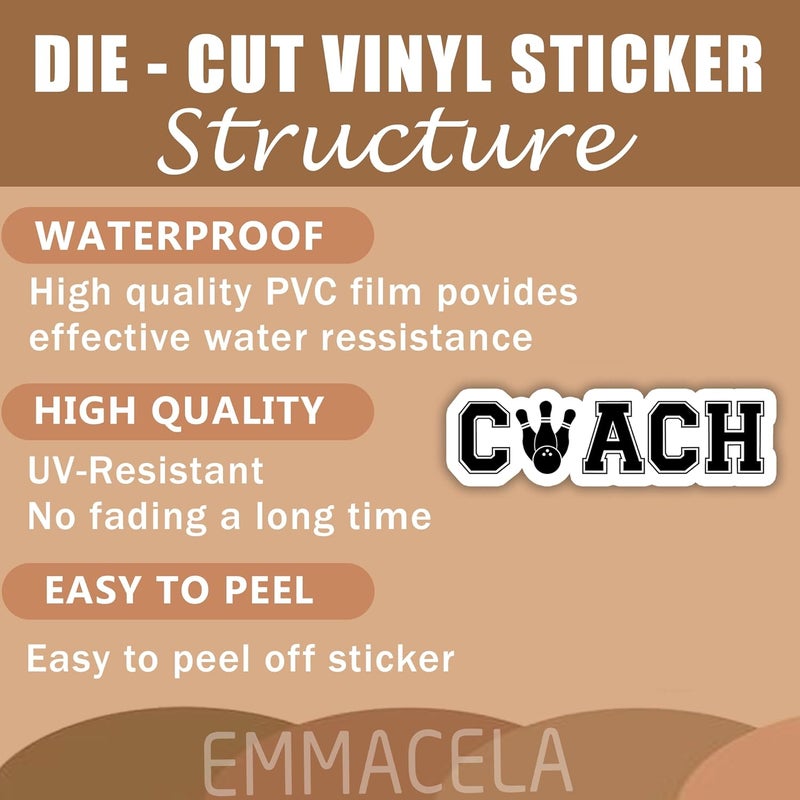 EMMACELA (3PCS) Coach Bowling Sticker, Bowling Stickers - Waterproof Vinyl Decals for Laptops, Tumblers, Scrapbooks, Books, Water Bottles Size 3 x 0.9 Inch - Image 3