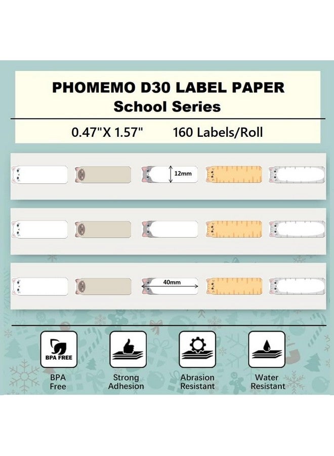 phomemo D30 3 Roll Adhesive Kitty Series Label Paper 0.47"X1.57" (12Mm X 40Mm) For Labeling Kid Items, For School, Organization, 160 Labels For Each Roll - Image 2