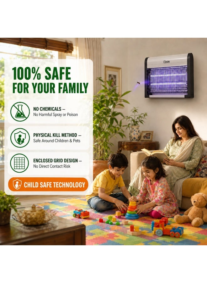 TVON Electric Bug Zapper & UV Insect Killer Lamp - 30W 2800V High-Voltage Mosquito Trap & Fly Killer Machine - Chemical-Free Pest Control Device for Indoor/Outdoor Use - Silent Mosquito Catcher & Flying Insect Zapper for Home, Kitchen, Restaurant, Shop & Office - 50m² Coverage, Child-Safe, Wall/Table/Hanging Mount - Image 4