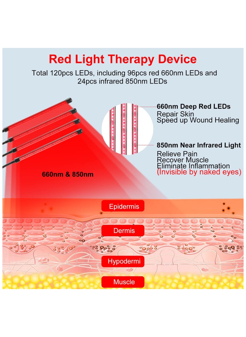 شو وو - جهاز العلاج بالضوء الأحمر، 120 مصباح LED 660 نانومتر ضوء أحمر و850 نانومتر ضوء الأشعة تحت الحمراء مصباح العلاج بالضوء الأحمر LED لتخفيف آلام الجسم والوجه والعناية بالبشرة، يتضمن حامل ثلاثي القوائم قابل للتعديل ووحدة تحكم ذكية ونظارات واقية - Image 1