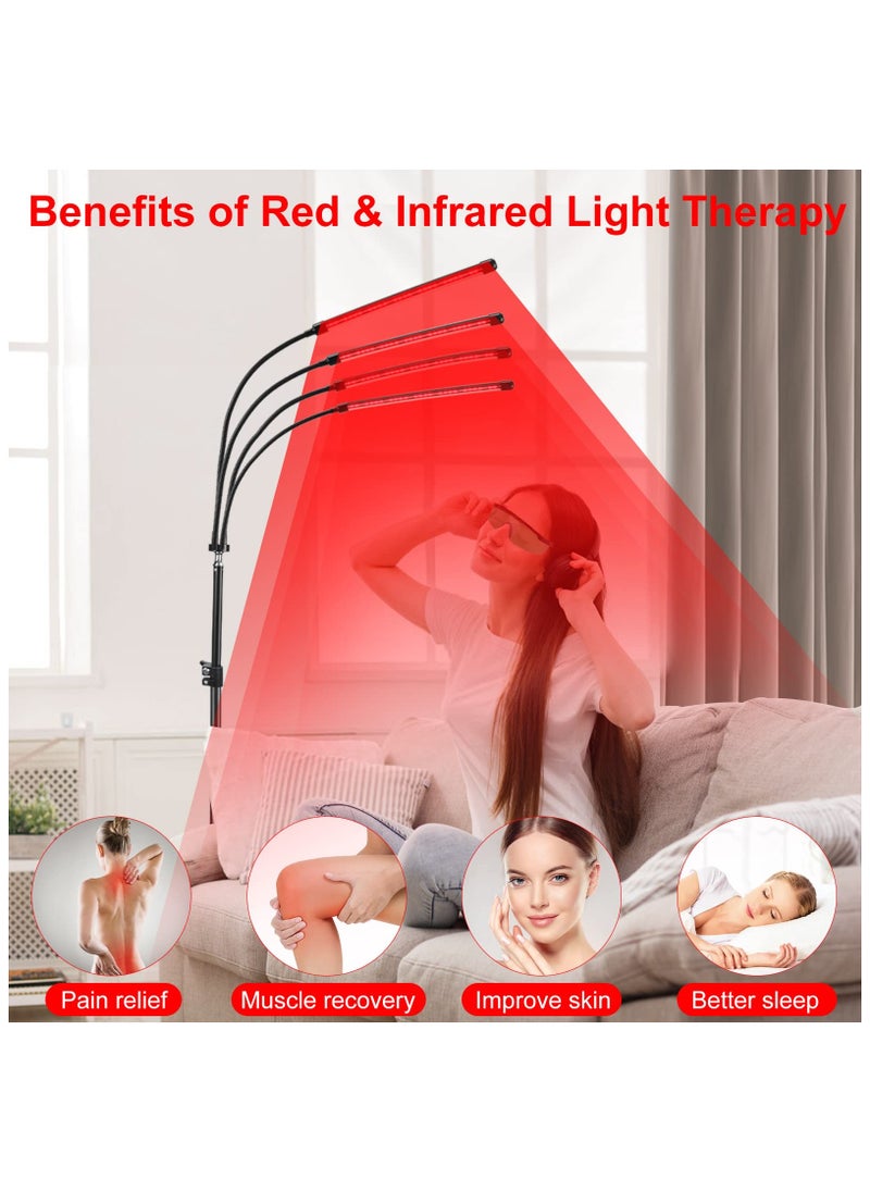 شو وو - جهاز العلاج بالضوء الأحمر، 120 مصباح LED 660 نانومتر ضوء أحمر و850 نانومتر ضوء الأشعة تحت الحمراء مصباح العلاج بالضوء الأحمر LED لتخفيف آلام الجسم والوجه والعناية بالبشرة، يتضمن حامل ثلاثي القوائم قابل للتعديل ووحدة تحكم ذكية ونظارات واقية - Image 1