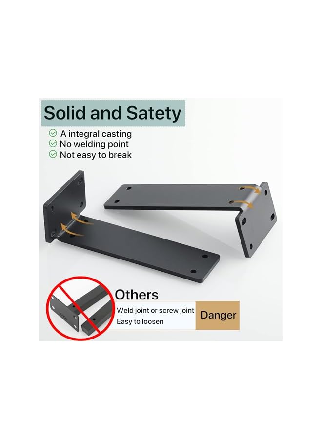 promass 2 Pcs Heavy Duty Shelf Brackets, 8 Inch L-shaped Metal Shelf Bracket, Floating Wall Mounted Shelf Support, Black Industrial Shelf Bracket, Max Load 45KG/100LB (8 Inch/19cm) - Image 4