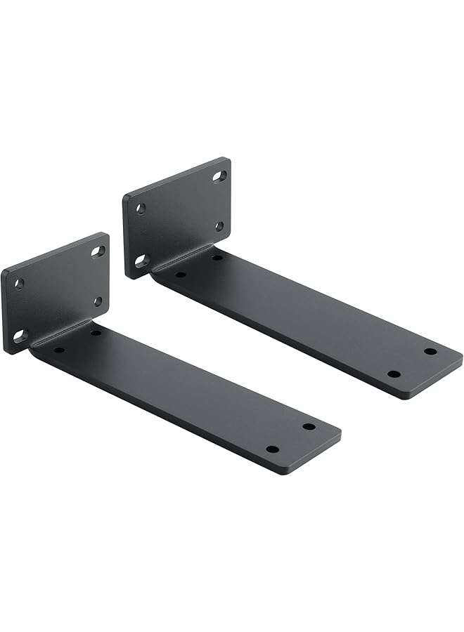promass 2 Pcs Heavy Duty Shelf Brackets, 8 Inch L-shaped Metal Shelf Bracket, Floating Wall Mounted Shelf Support, Black Industrial Shelf Bracket, Max Load 45KG/100LB (8 Inch/19cm) - Image 1