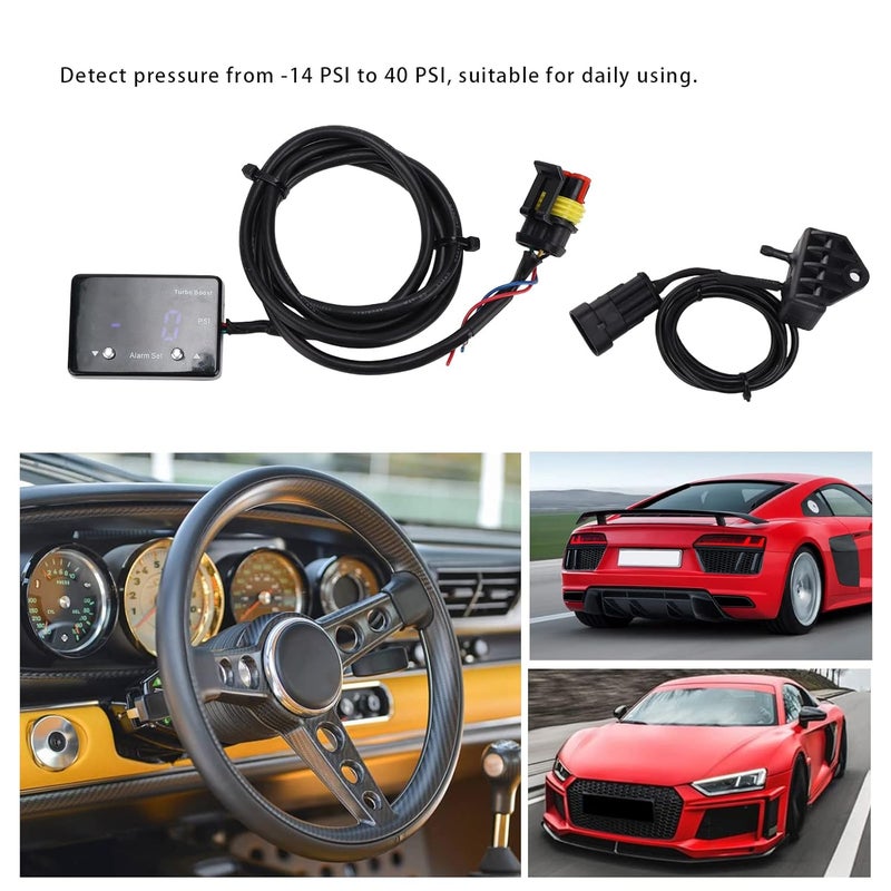 Digital Turbo Boost Gauge 12V, 14 to 40 PSI, Blue LED Display, Universal Car Pressure Meter - Easy Installation, Pressure Alarm Setting, Suitable for Most Cars - Image 5
