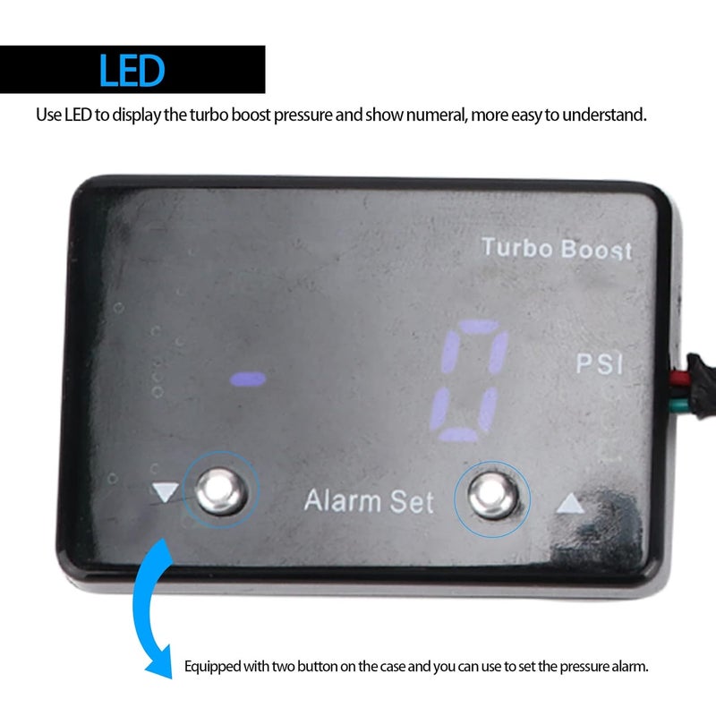 Digital Turbo Boost Gauge 12V, 14 to 40 PSI, Blue LED Display, Universal Car Pressure Meter - Easy Installation, Pressure Alarm Setting, Suitable for Most Cars - Image 2